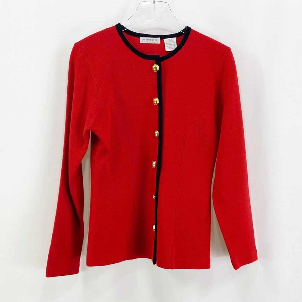 LIZ CLAIBORNE Red Wool Blend Gold Button Cardigan Sweater - Picture 8 of 8